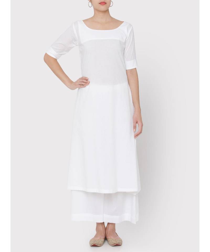 Cotton white A-line suit with palazzo