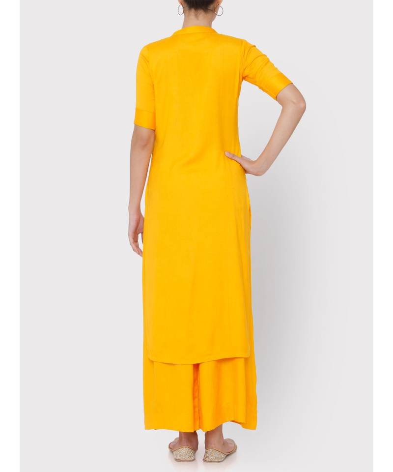 Yellow rayon full suit with gotta