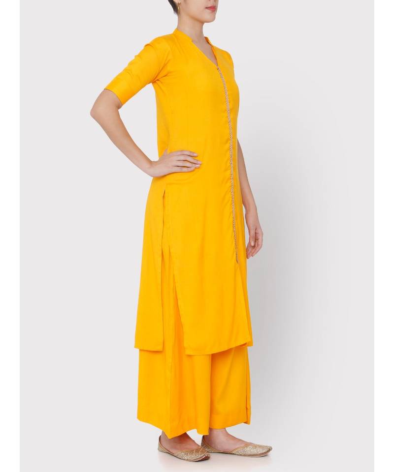 Yellow rayon full suit with gotta