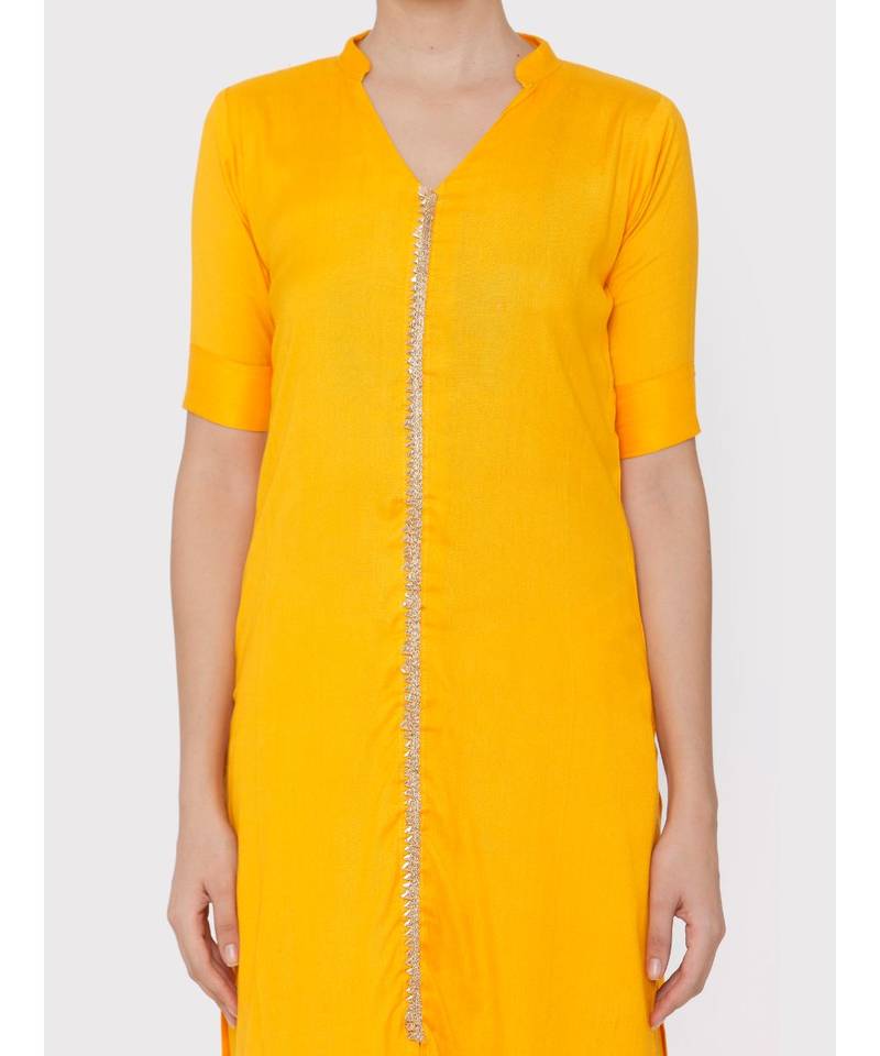 Yellow rayon full suit with gotta