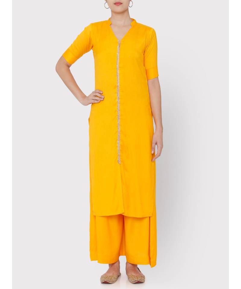 Yellow rayon full suit with gotta