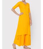 Yellow rayon collared full suit with palazzo