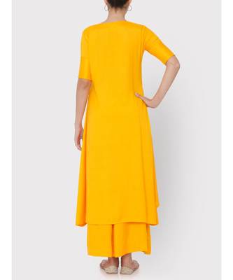 Yellow rayon collared full suit with palazzo 2