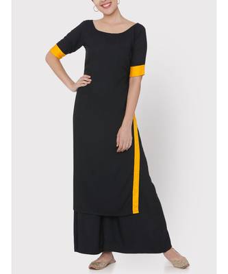 Black rayon suit with yellow borders 1