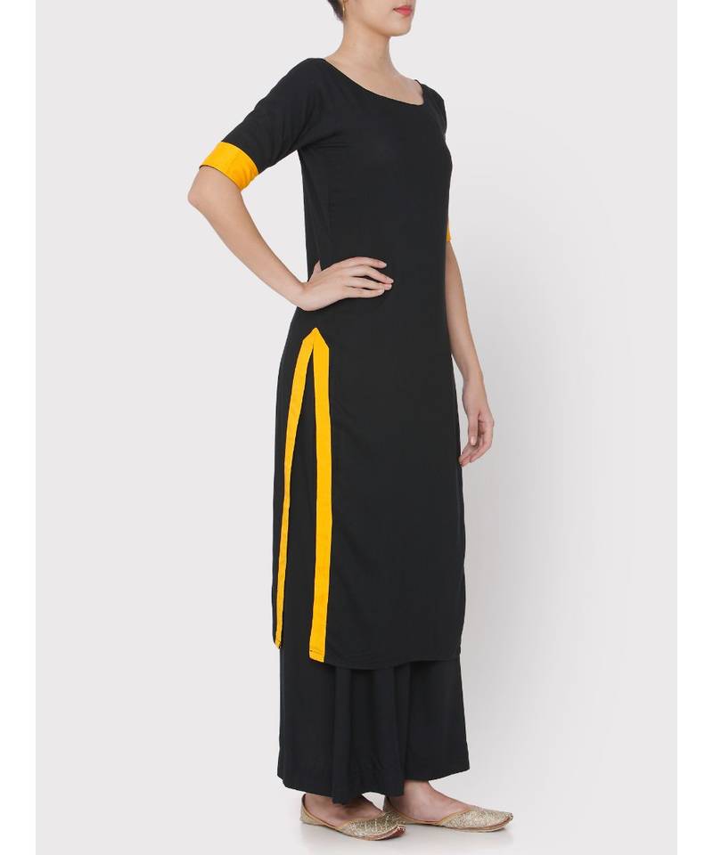 Black rayon suit with yellow borders
