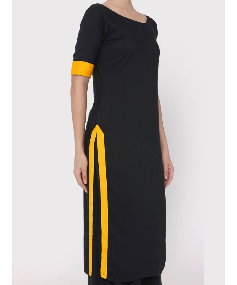 Black rayon suit with yellow borders