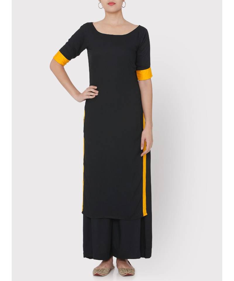 Black rayon suit with yellow borders