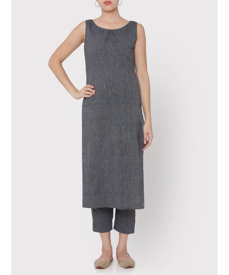 Handloom dark grey box plete suit