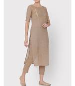 Handloom light brown full suit