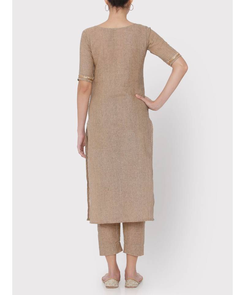 Handloom light brown full suit