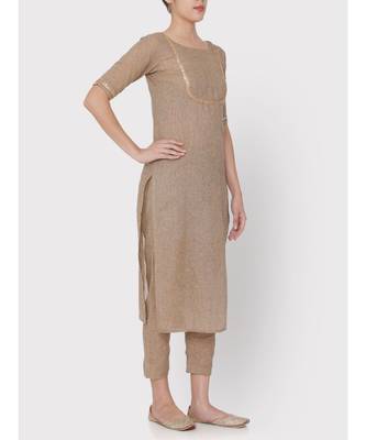 Handloom light brown full suit 3