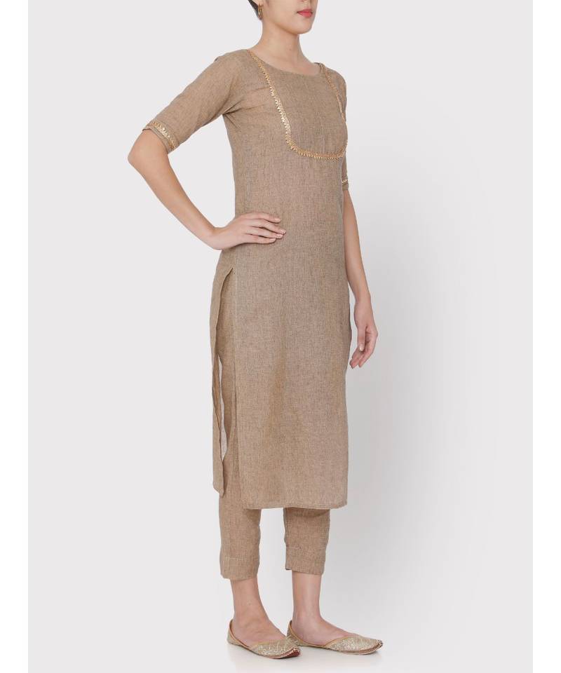 Handloom light brown full suit