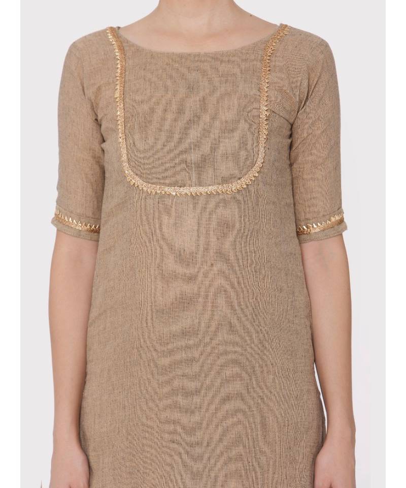 Handloom light brown full suit