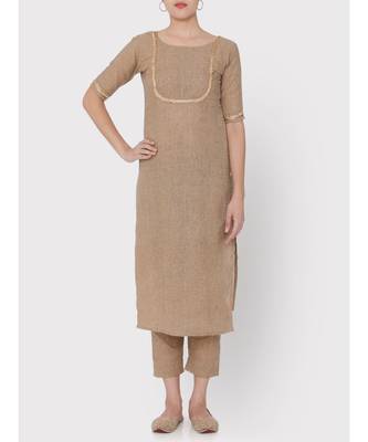 Handloom light brown full suit 5