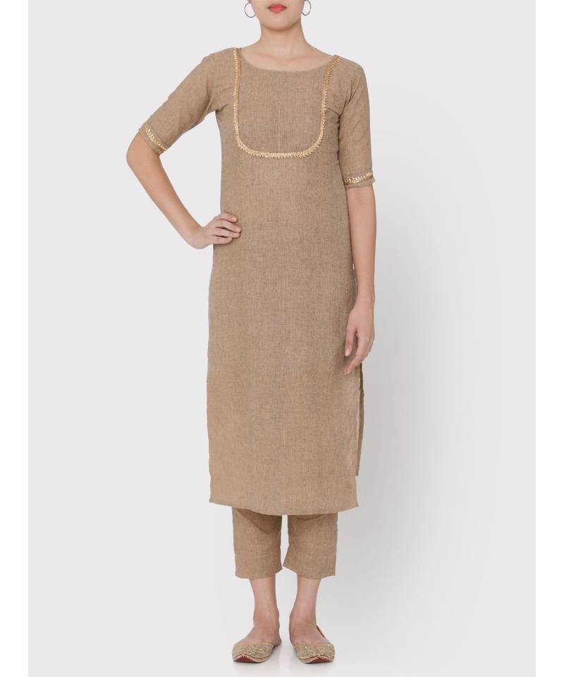 Handloom light brown full suit