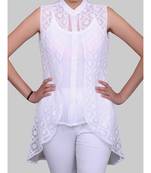 White Georgette Short Chikankari Low High Hem Top