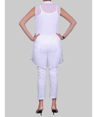 White Georgette Short Chikankari Low High Hem Top 4