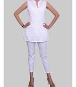 White Cotton Short Sleeveless Chikankari Top