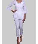 White Cotton Bell Sleeves Short Chikankari Top