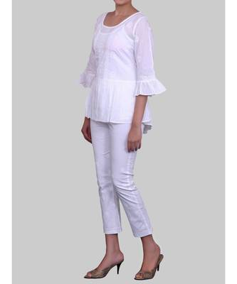 White Cotton Bell Sleeves Short Chikankari Top 4