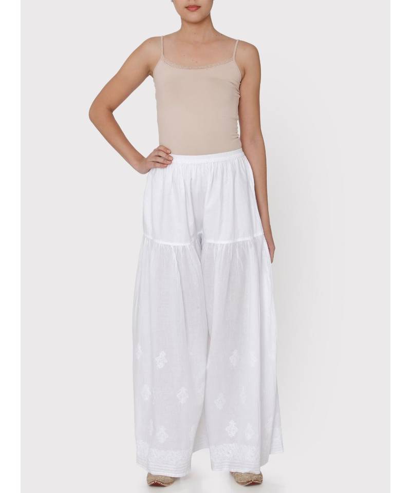 WHITE COLOUR COTTON CHIKANKARI palazzo