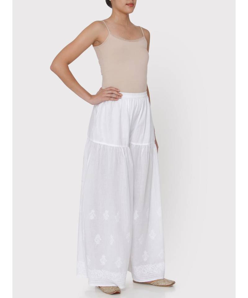 WHITE COLOUR COTTON CHIKANKARI palazzo