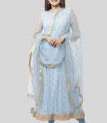 Blush Blue Net Sequenced Anarkali with Leggings and Sequenced Dupatta