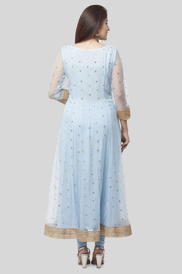 Blush Blue Net Sequenced Anarkali with Leggings and Sequenced Dupatta
