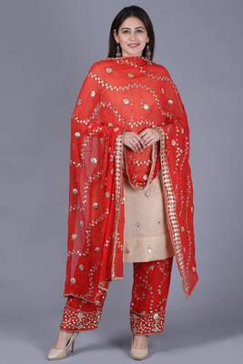 Gold Gotta Straight Kurti with Red Gotta Embroidered Palazzo and Dupatta 1