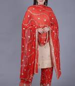 Gold Gotta Straight Kurti with Red Gotta Embroidered Palazzo and Dupatta