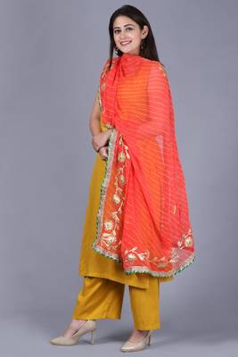 Mustard Fire Straight Rayon Kurti with Straight Palazzo and Dupatta 3