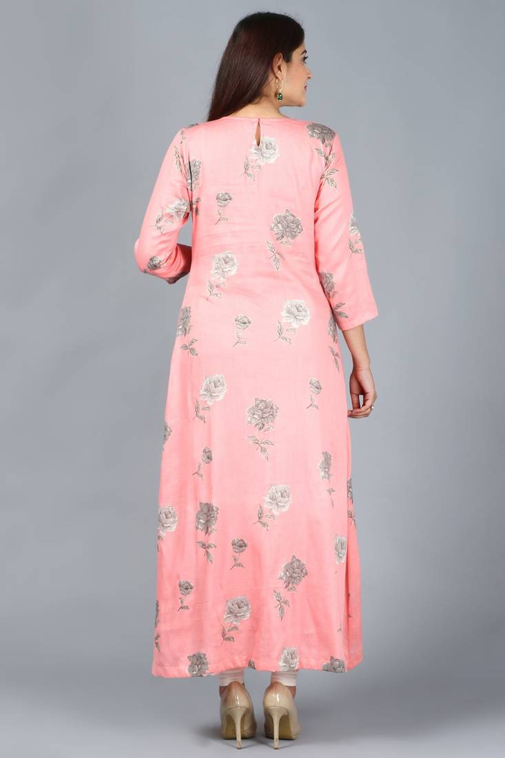 Flamingo Pink Asymmetrical Side Slit Kurti with Churidaar and Dupatta