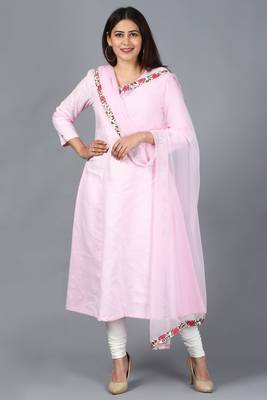 Blush Pink Kali Kurti with Off-White Churidaar and Blush Pink Chiffon Dupatta 1
