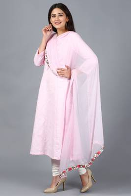 Blush Pink Kali Kurti with Off-White Churidaar and Blush Pink Chiffon Dupatta 3