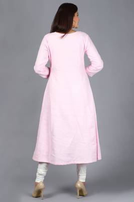 Blush Pink Kali Kurti with Off-White Churidaar and Blush Pink Chiffon Dupatta 5