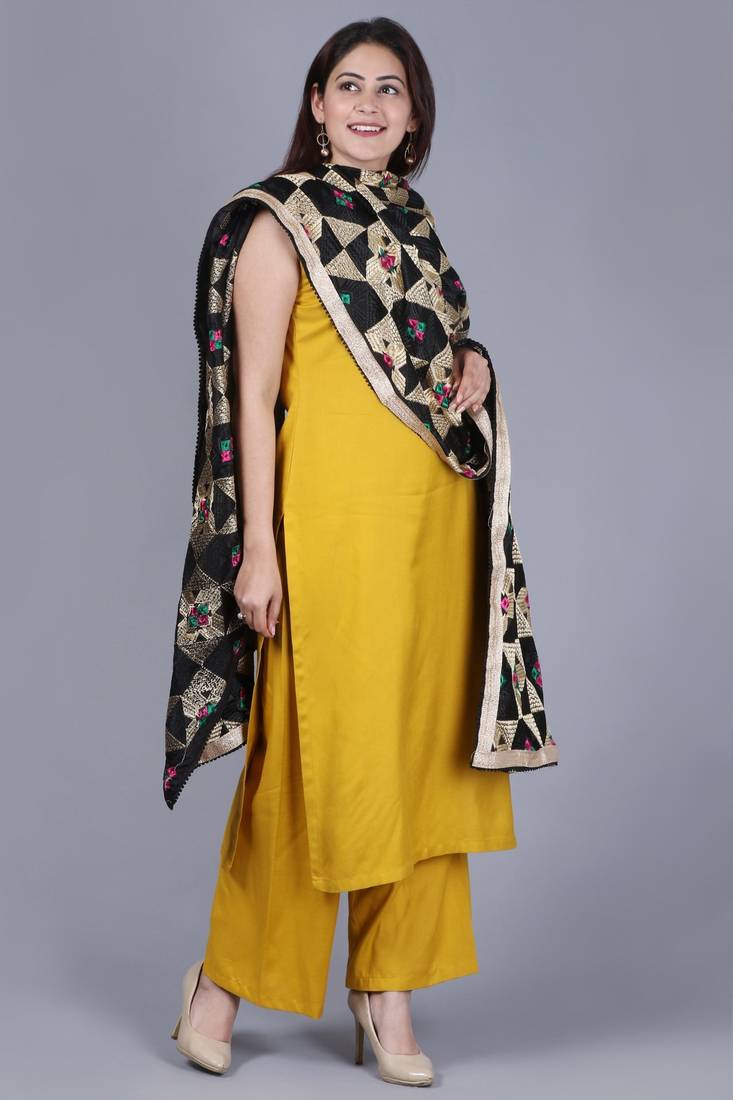 Mustard Fire Straight Rayon Kurti with Straight Palazzo and Dupatta