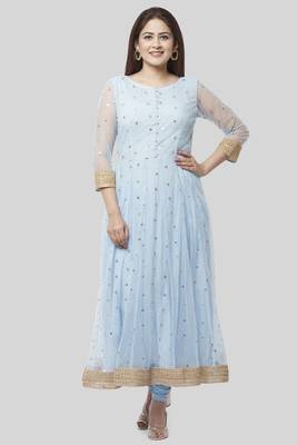 Blush Blue Net Sequenced Anarkali with Leggings 1