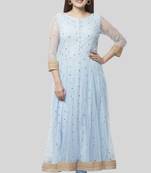 Blush Blue Net Sequenced Anarkali with Leggings