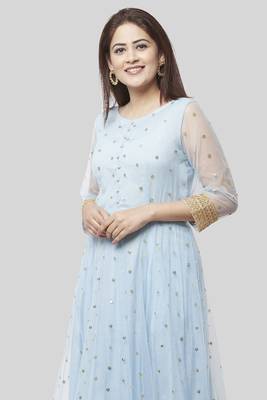 Blush Blue Net Sequenced Anarkali with Leggings 3
