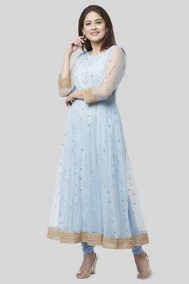 Blush Blue Net Sequenced Anarkali with Leggings 4