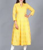 Yellow Foil Print Mughal Kurti with Off-White Churidaar
