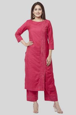 Royal Pink Side Slit Straight Kurti with Straight Palazzo 1
