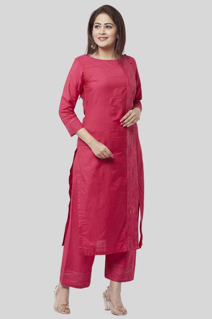 Royal Pink Side Slit Straight Kurti with Straight Palazzo