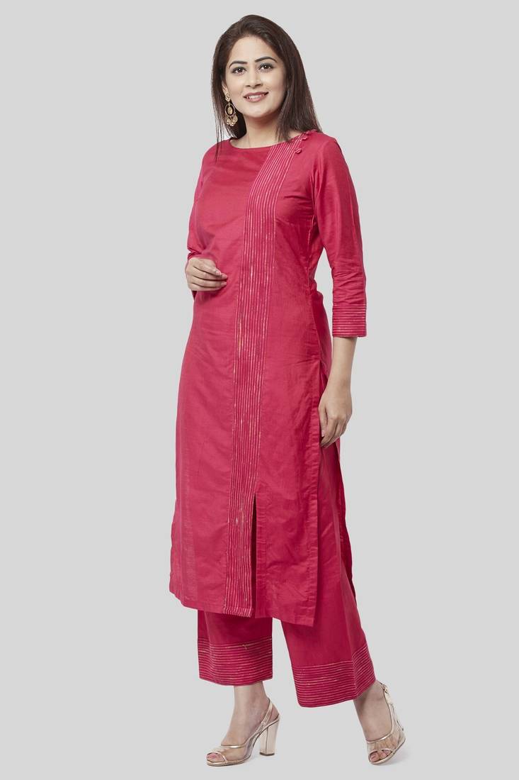 Royal Pink Side Slit Straight Kurti with Straight Palazzo