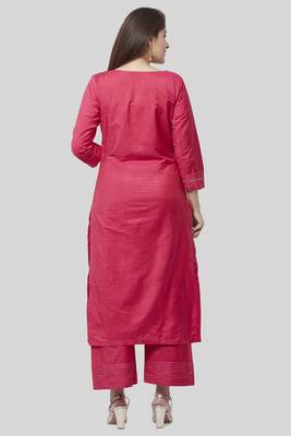 Royal Pink Side Slit Straight Kurti with Straight Palazzo 5