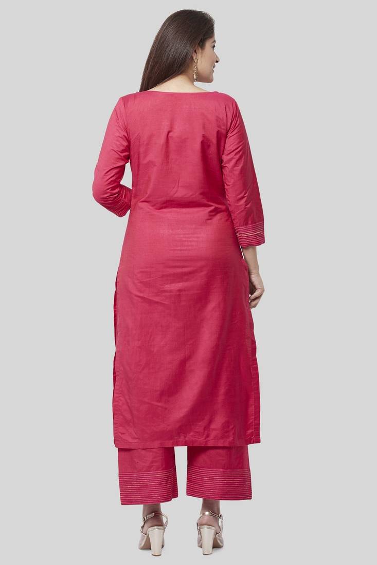 Royal Pink Side Slit Straight Kurti with Straight Palazzo