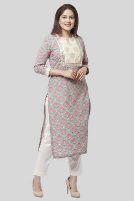 Gray Pink Floral Gotta Straight Kurti with Straight Pants 1