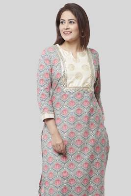 Gray Pink Floral Gotta Straight Kurti with Straight Pants 3