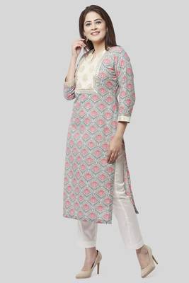 Gray Pink Floral Gotta Straight Kurti with Straight Pants 4