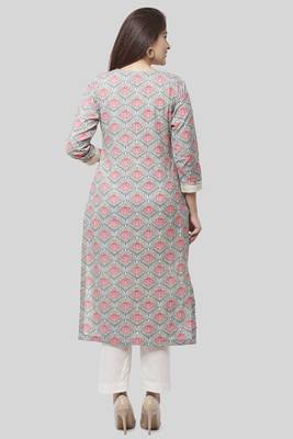 Gray Pink Floral Gotta Straight Kurti with Straight Pants 5
